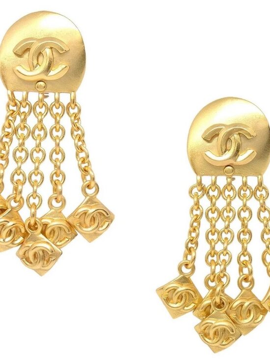 CHANEL Jewelry - Chanel Dangle Fringe Clip-On Earrings Gold 96P 30897